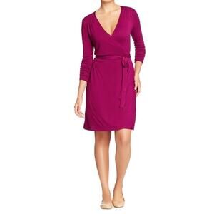 BANANA REPUBLIC Wrap Dress Rayon Lyocell Knit Raspberry Sz M